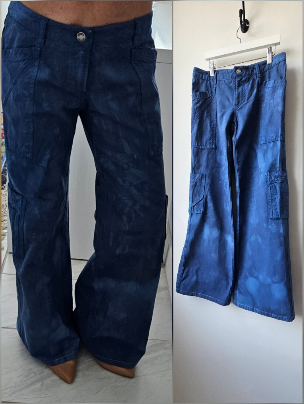 90's Ya-Ya Hand Dyed Indigo Carpenter Xtra Low Waisted Etra Wide Leg Jeans